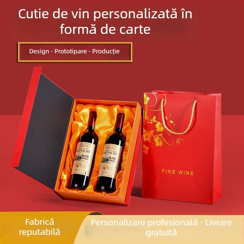Cutie personalizabilă pentru vin cu finisaj dur — formă de butoi, capac rabatabil, cutie cadou pentru vinul roșu, design de tip sertar