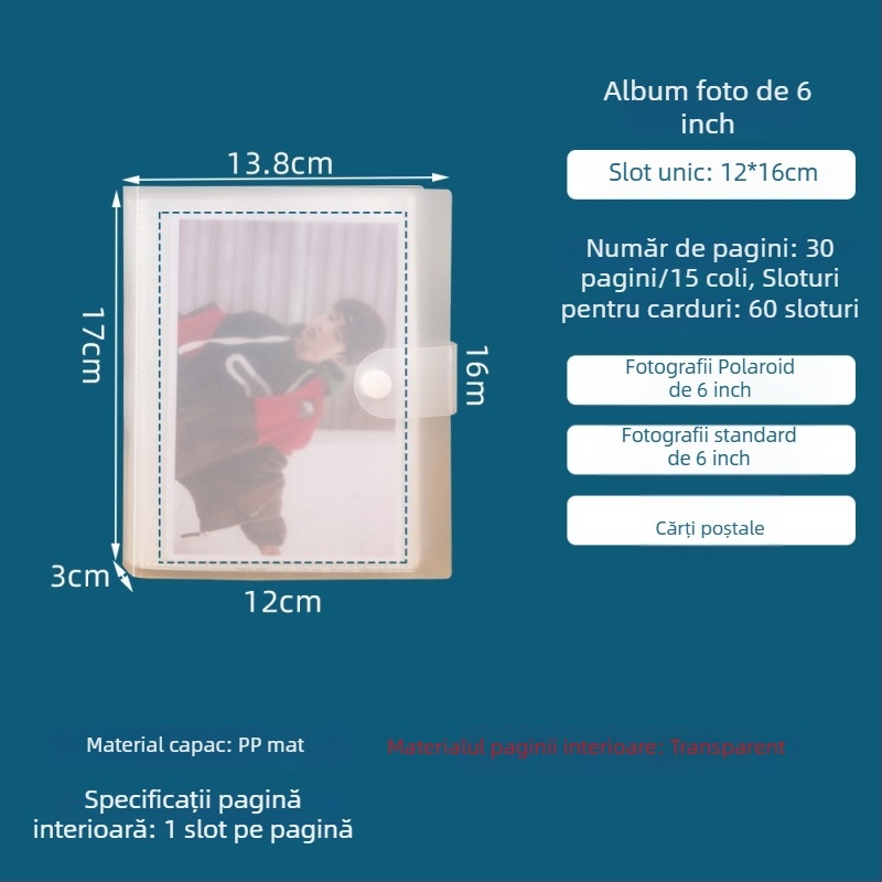 Album de carduri de 3 inci, cu patru secțiuni, foi detașabile, copertă PP, suport pentru carduri și fotografii, 20 de pagini