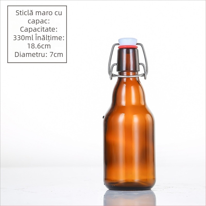 Sticlă maro din sticlă cu capac basculant, sigilată, 500 ml, pentru băuturi și enzime (sticlă goală pentru repachetare)