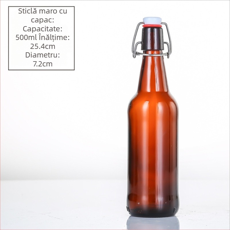 Sticlă maro din sticlă cu capac basculant, sigilată, 500 ml, pentru băuturi și enzime (sticlă goală pentru repachetare)