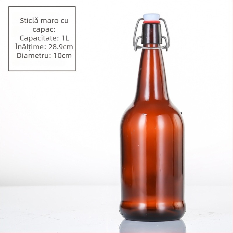 Sticlă maro din sticlă cu capac basculant, sigilată, 500 ml, pentru băuturi și enzime (sticlă goală pentru repachetare)
