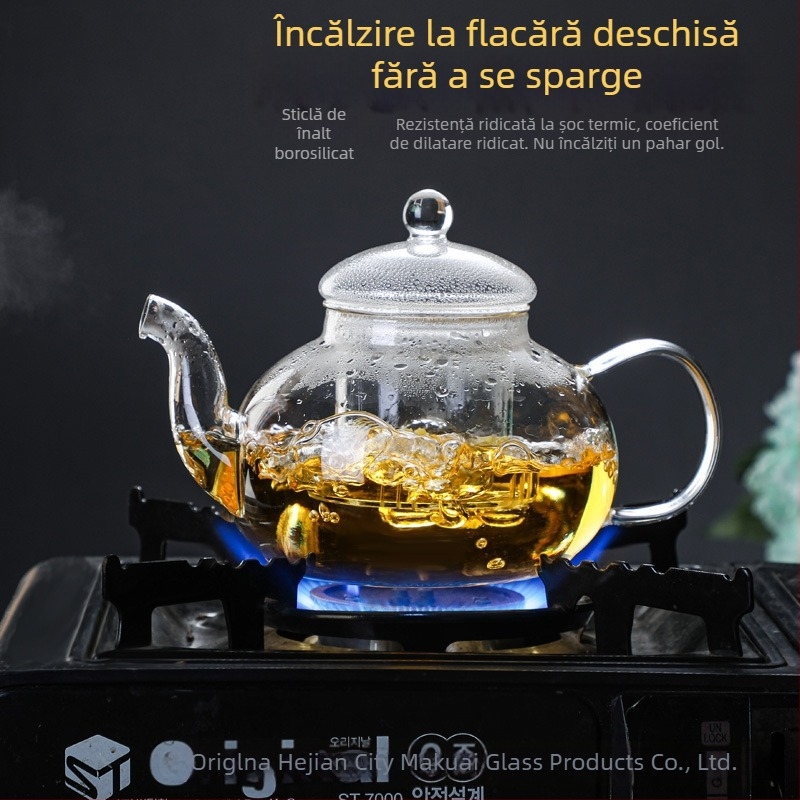 Ceainic din sticlă borosilicată, set de ceai cu infuzor pentru ceaiuri din fructe și plante, rezistent la căldură, Gongfu pentru acasă