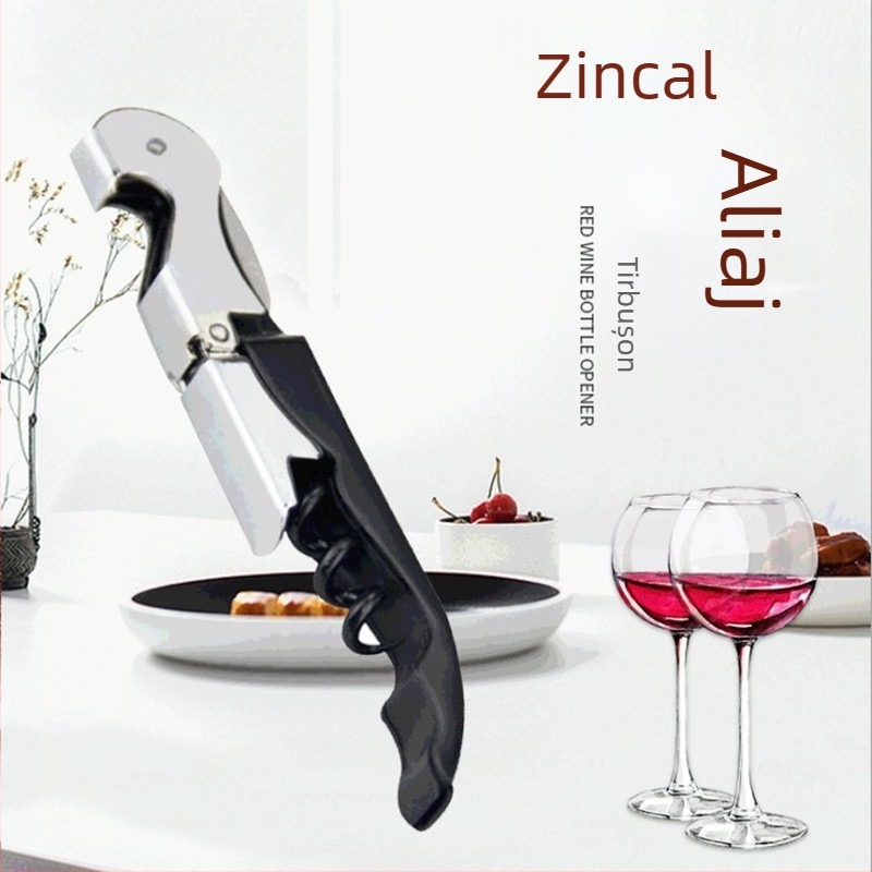 Set de vin roșu din oțel inoxidabil, patru piese: deschizător de sticle, cuțit în formă de căluț de mare, turnător de vin, dop de plută