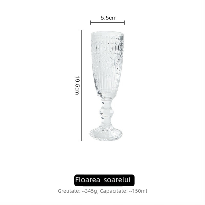 Pahar retro din sticlă, cu relief, pentru șampanie și vin, înalt din cristal, pentru uz casnic, set 6–10