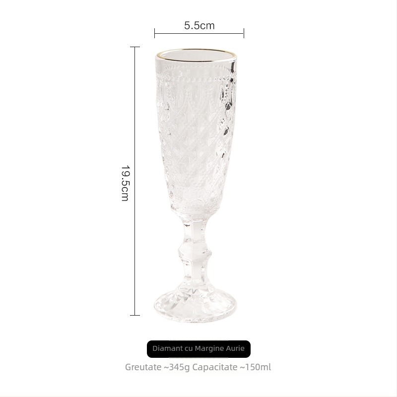 Pahar retro din sticlă, cu relief, pentru șampanie și vin, înalt din cristal, pentru uz casnic, set 6–10