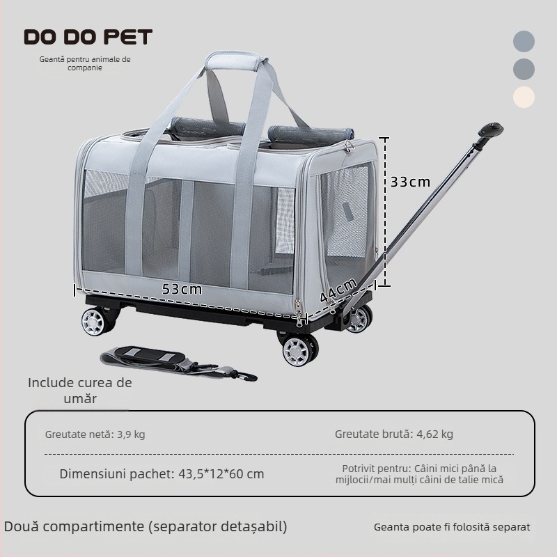 Geantă pentru animale de companie cu roți, capacitate mare, pentru pisici și câini, respirabilă și extensibilă, geantă de călătorie