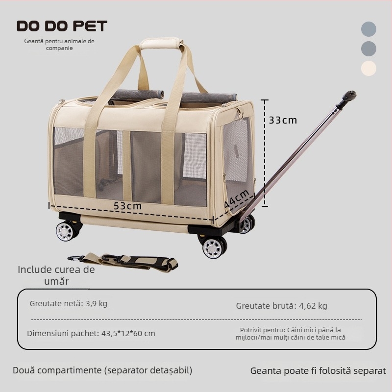 Geantă pentru animale de companie cu roți, capacitate mare, pentru pisici și câini, respirabilă și extensibilă, geantă de călătorie