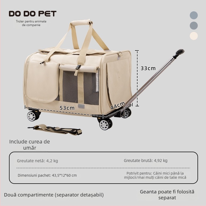 Geantă pentru animale de companie cu roți, capacitate mare, pentru pisici și câini, respirabilă și extensibilă, geantă de călătorie