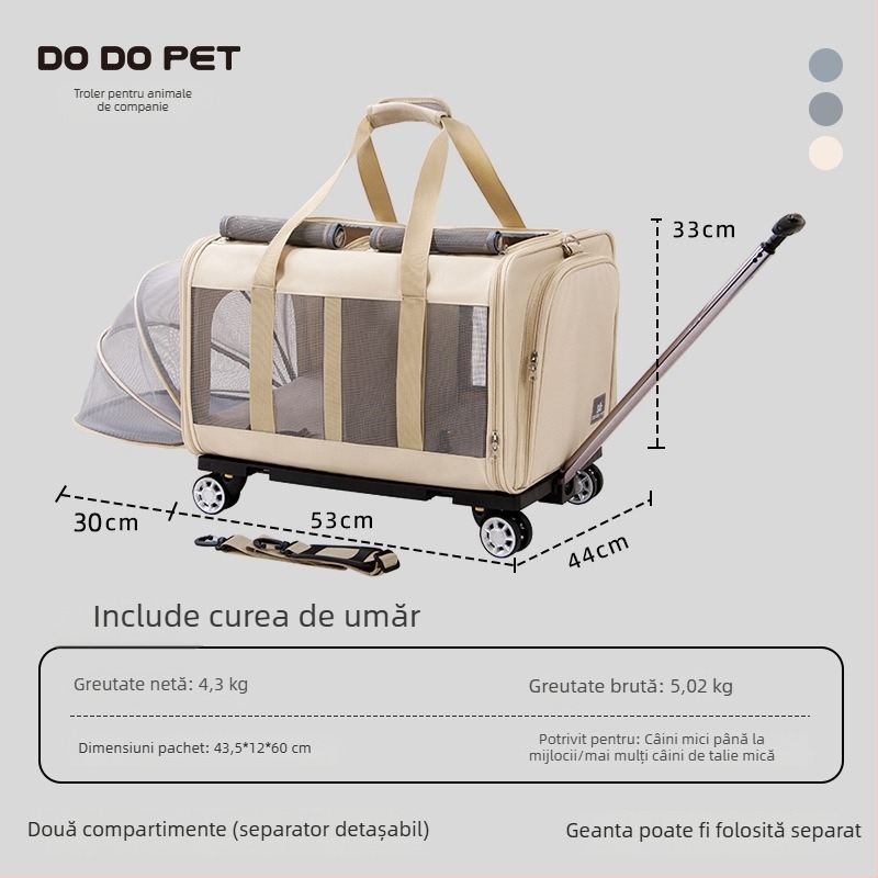 Geantă pentru animale de companie cu roți, capacitate mare, pentru pisici și câini, respirabilă și extensibilă, geantă de călătorie