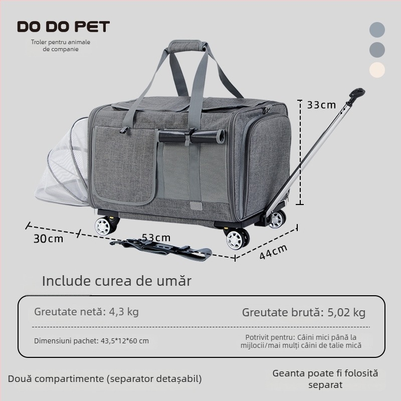Geantă pentru animale de companie cu roți, capacitate mare, pentru pisici și câini, respirabilă și extensibilă, geantă de călătorie