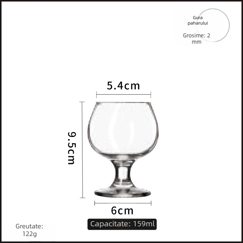 Libbey pahar de brandy, picior scurt, gros, formă de lalea, stil european, pahar de vin