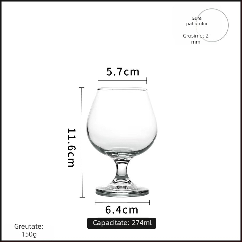 Libbey pahar de brandy, picior scurt, gros, formă de lalea, stil european, pahar de vin
