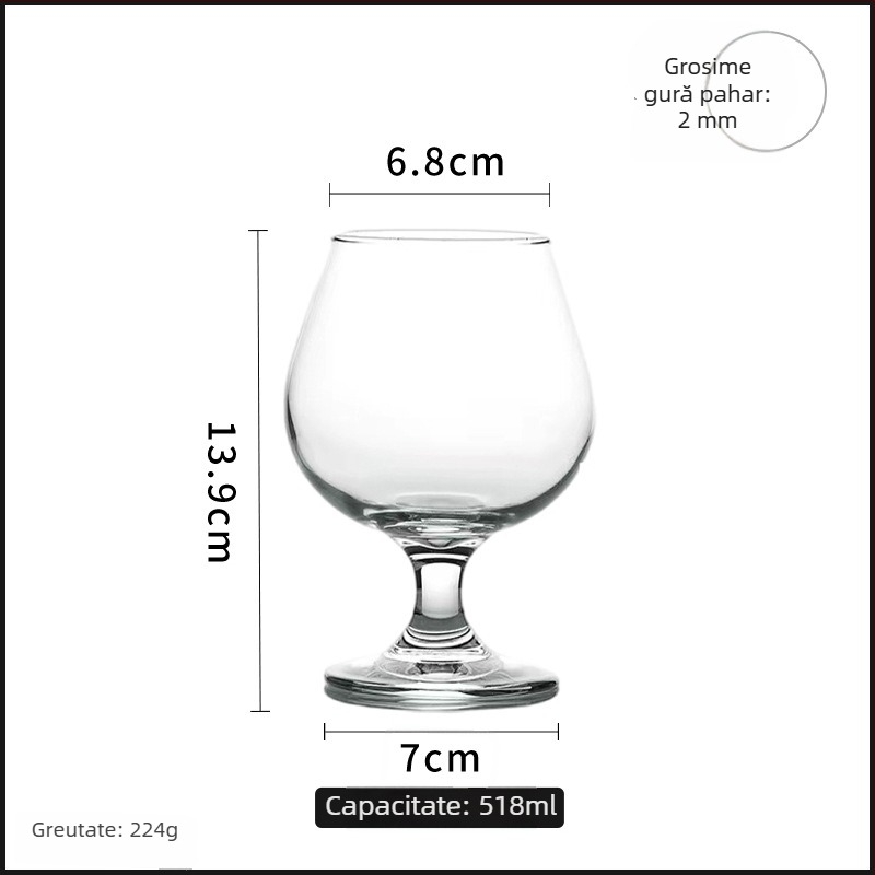 Libbey pahar de brandy, picior scurt, gros, formă de lalea, stil european, pahar de vin