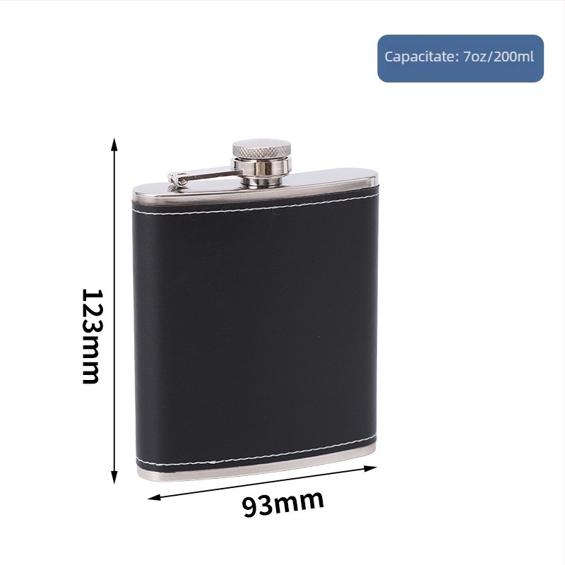 Flacon din oțel inoxidabil cu înveliș din piele, capacitate 5-9 oz, portabil, recipient plat pentru activități în aer liber