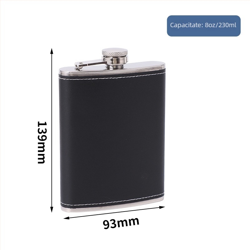 Flacon din oțel inoxidabil cu înveliș din piele, capacitate 5-9 oz, portabil, recipient plat pentru activități în aer liber