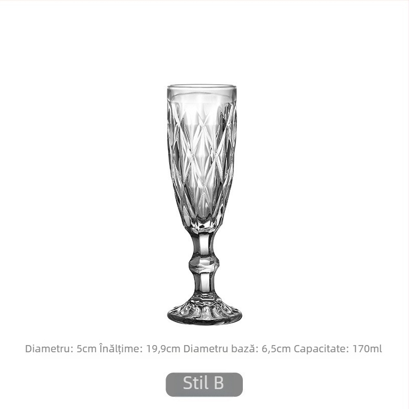 Pahar de vin elegant în stil franțuzesc, sticlă cu tăietură diamant, design european retro pentru hotel
