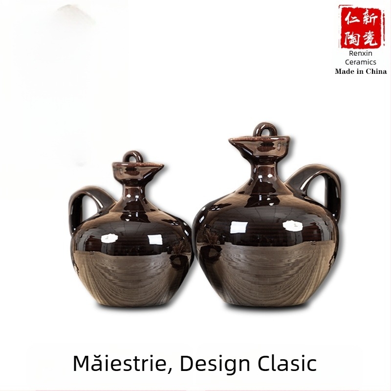 Vas ceramic pentru vin în stil antic, recipient tradițional din teracotă pentru vin, sticlă de vin, 1 jin, 2 jin, 3 jin, 5 jin