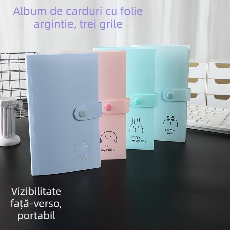 Album de carduri cu folie argintie, cu trei secțiuni, carduri cu animale simple, colecție pentru fani anime, album pentru fotografii Polaroid