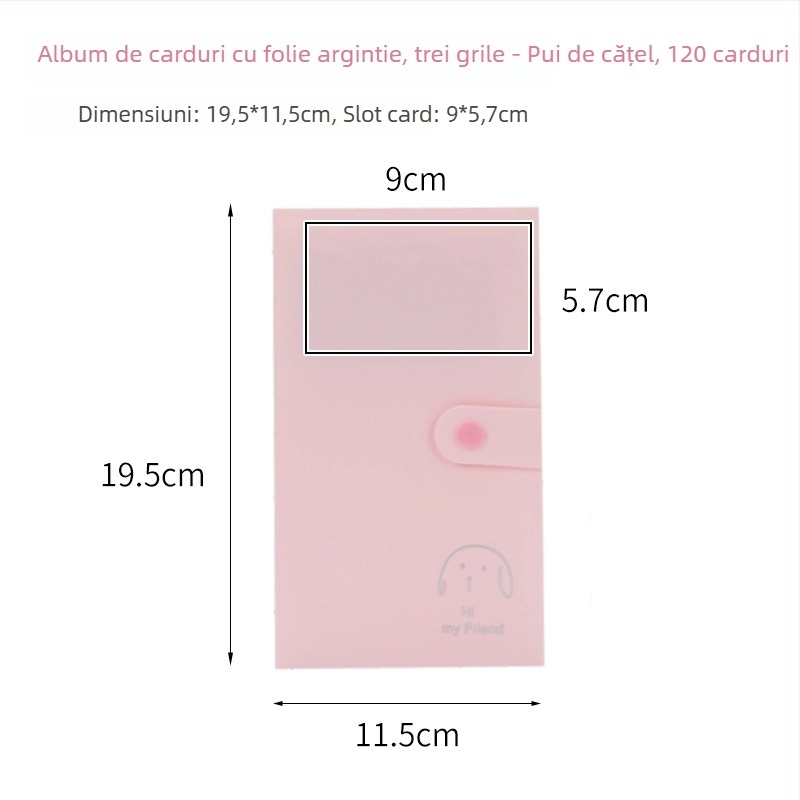 Album de carduri cu folie argintie, cu trei secțiuni, carduri cu animale simple, colecție pentru fani anime, album pentru fotografii Polaroid