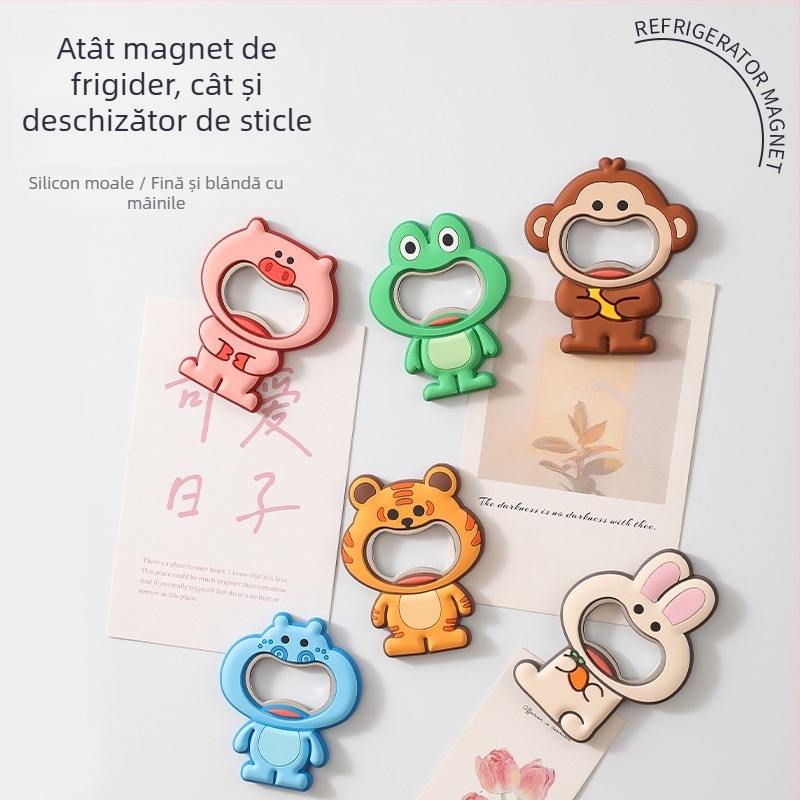 Magneți de frigider cu motive animale, deschizător creativ de sticle, 2 în 1 deschizător de bere și note magnetice, din cauciuc moale