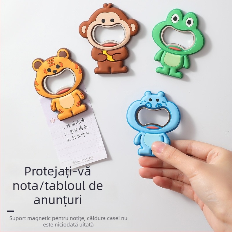 Magneți de frigider cu motive animale, deschizător creativ de sticle, 2 în 1 deschizător de bere și note magnetice, din cauciuc moale