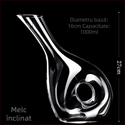 Decantor de vin din cristal fără plumb, cu gură înclinată și dispozitiv de turnare în formă de melc – set premium