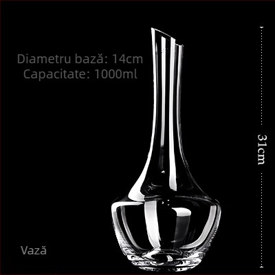 Decantor de vin din cristal fără plumb, cu gură înclinată și dispozitiv de turnare în formă de melc – set premium