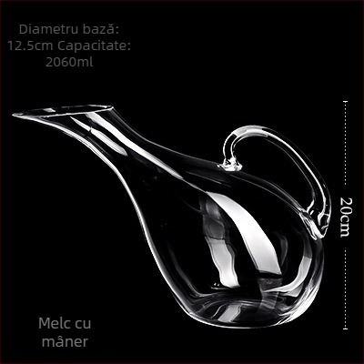 Decantor de vin din cristal fără plumb, cu gură înclinată și dispozitiv de turnare în formă de melc – set premium