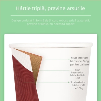 Qixin pahar din hârtie, de unică folosință, izolat, cu pereți dubli, pentru cafea sau ceai, 201–300 ml, compatibil cu microundele