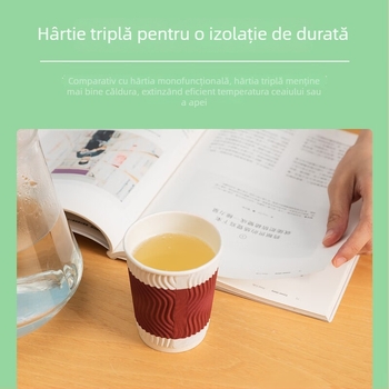 Qixin pahar din hârtie, de unică folosință, izolat, cu pereți dubli, pentru cafea sau ceai, 201–300 ml, compatibil cu microundele
