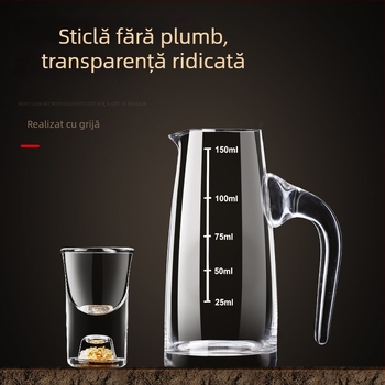 Dekanter pentru băuturi spirtoase cu scară de măsurare și pahar mic din sticlă cu mâner