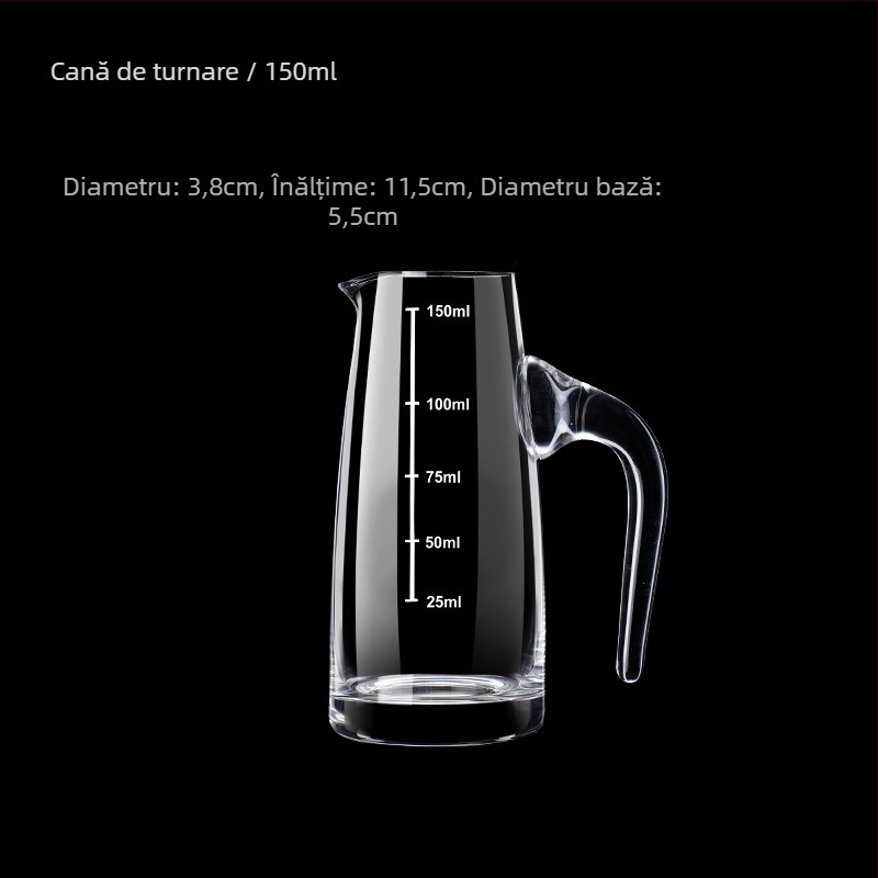 Dekanter pentru băuturi spirtoase cu scară de măsurare și pahar mic din sticlă cu mâner