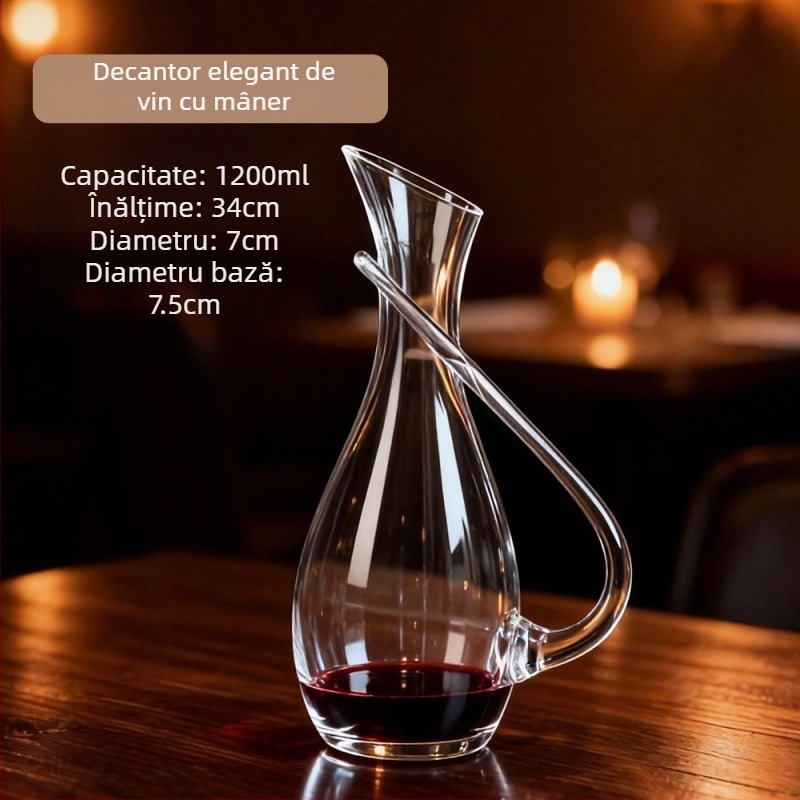 Decantor din cristal pentru vin roșu, capacitate 1000 ml, pentru uz casnic și restaurante elegante.