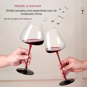 Pahar burgund pentru vin roșu din cristal fără plumb, cu funda neagră și tulpină roșie, stil Bordeaux, pahar înalt, pahare premium