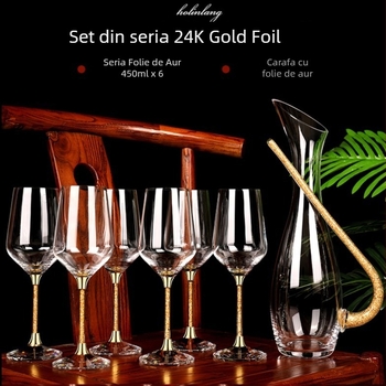 LUTIANNENG cristal fără plumb, pahar de vin lucrat manual, cu foiță de aur, uz casnic, premium, corp mare și tijă înaltă