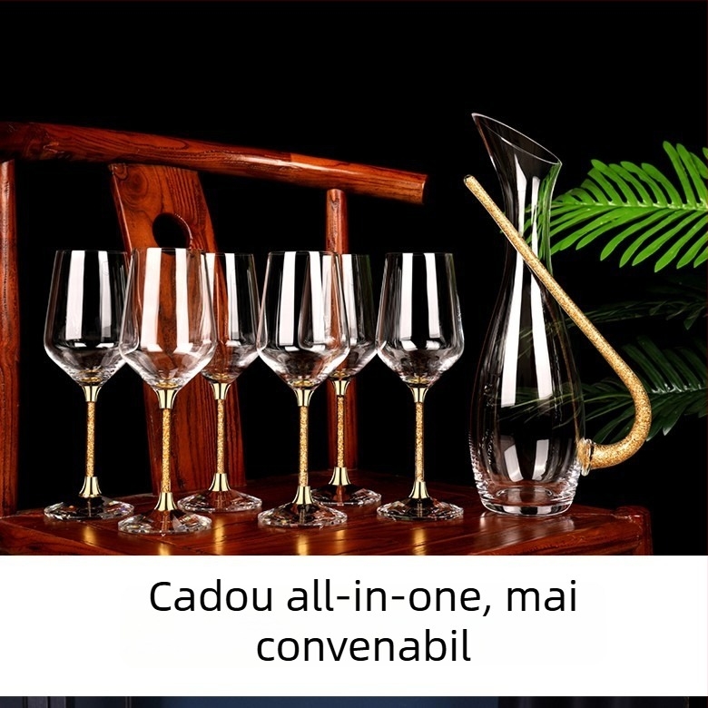 LUTIANNENG cristal fără plumb, pahar de vin lucrat manual, cu foiță de aur, uz casnic, premium, corp mare și tijă înaltă
