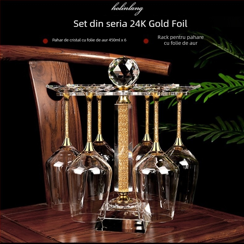 LUTIANNENG cristal fără plumb, pahar de vin lucrat manual, cu foiță de aur, uz casnic, premium, corp mare și tijă înaltă
