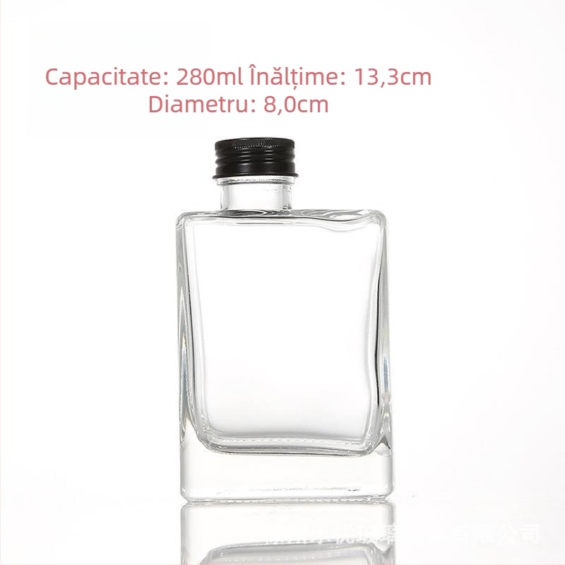 Sticlă pătrată din sticlă pentru băuturi, 280 ml – recipient plat, transparent, pentru sucuri, ceai cu lapte și alte băuturi, cu capac filet argintiu/negru/auriu