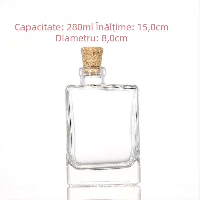 Sticlă pătrată din sticlă pentru băuturi, 280 ml – recipient plat, transparent, pentru sucuri, ceai cu lapte și alte băuturi, cu capac filet argintiu/negru/auriu