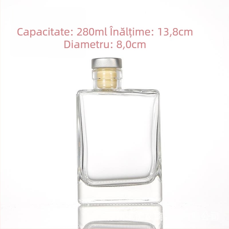 Sticlă pătrată din sticlă pentru băuturi, 280 ml – recipient plat, transparent, pentru sucuri, ceai cu lapte și alte băuturi, cu capac filet argintiu/negru/auriu