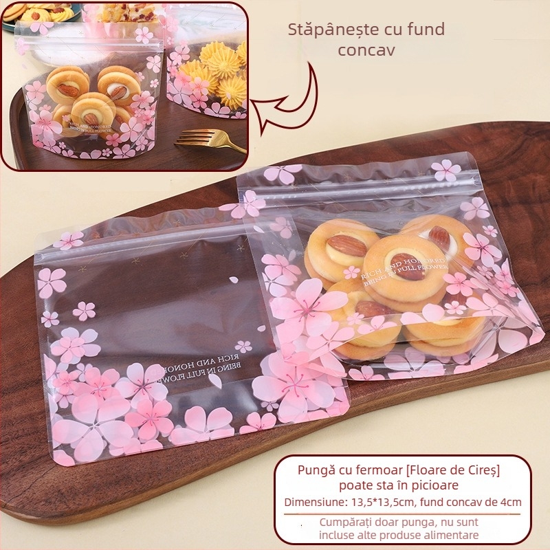 Pungă transparentă cu design desen animat pentru gustări, cu fermoar, portabilă, dimensiune medie, husă handmade pentru biscuiți, bomboane și ciocolată