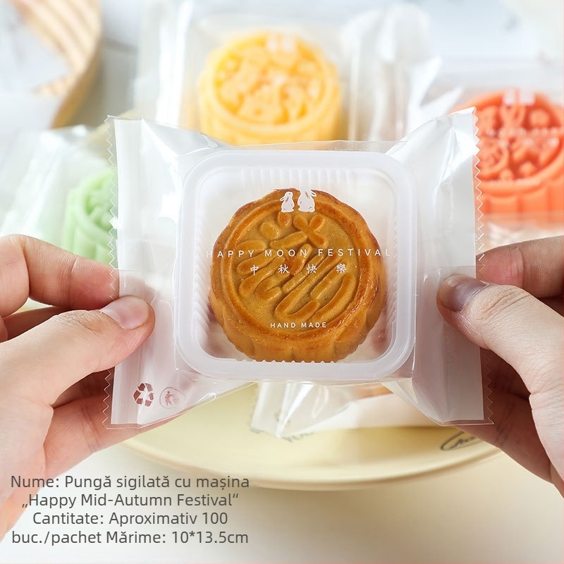 Saci sigilare pentru Festivalul de Toamnă, set 50 de pungi acordeon pentru biscuiți, ambalaj pentru prăjituri cu ananas și mooncake, ambalare individuală, finisaj periat