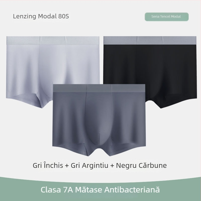 Lenjerie intimă pentru bărbați antibacteriană, Tencel Modal, 80 de fire, respirabilă, cu Lycra, boxeri talie medie, fără cusături