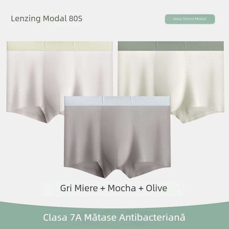 Lenjerie intimă pentru bărbați antibacteriană, Tencel Modal, 80 de fire, respirabilă, cu Lycra, boxeri talie medie, fără cusături