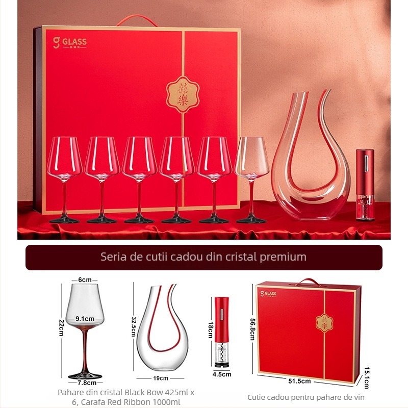 Set de pahare pentru vin în cutie cadou – cadou pentru noul cămin, stil nordic, lux discret