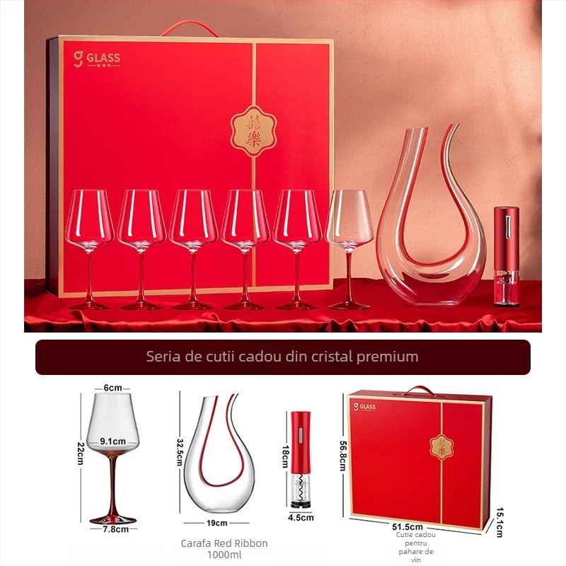 Set de pahare pentru vin în cutie cadou – cadou pentru noul cămin, stil nordic, lux discret