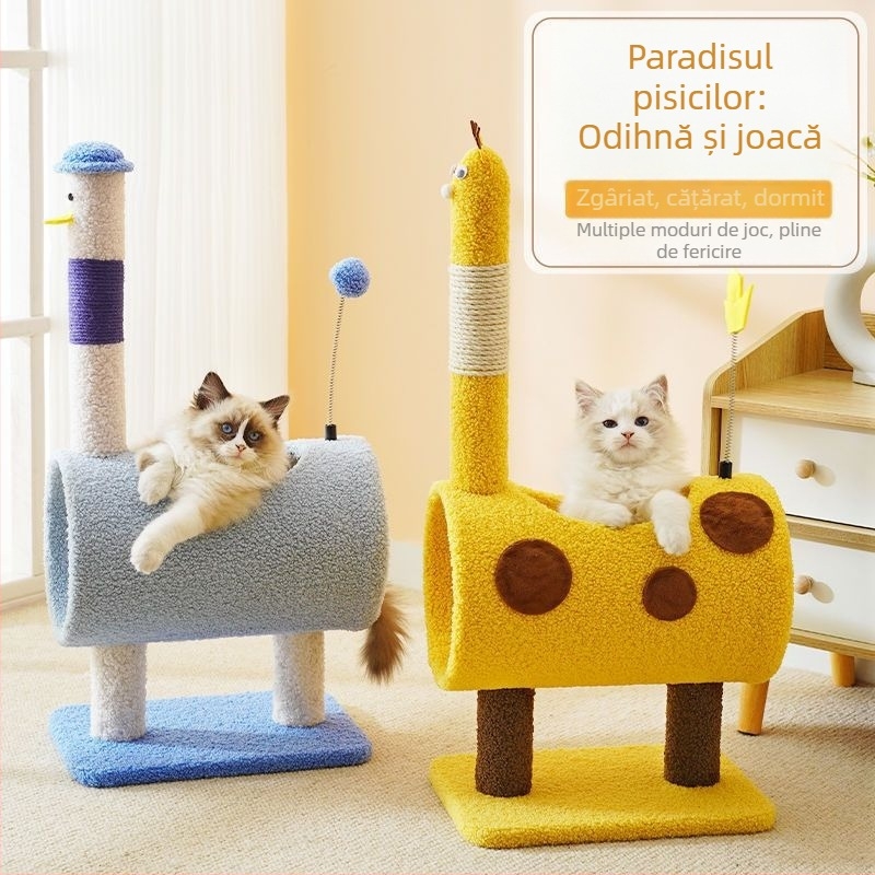 Turn de escaladare pentru pisici, cu cuib integrat și post din sisal, compact pentru spații mici