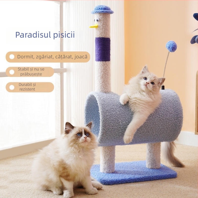 Turn de escaladare pentru pisici, cu cuib integrat și post din sisal, compact pentru spații mici