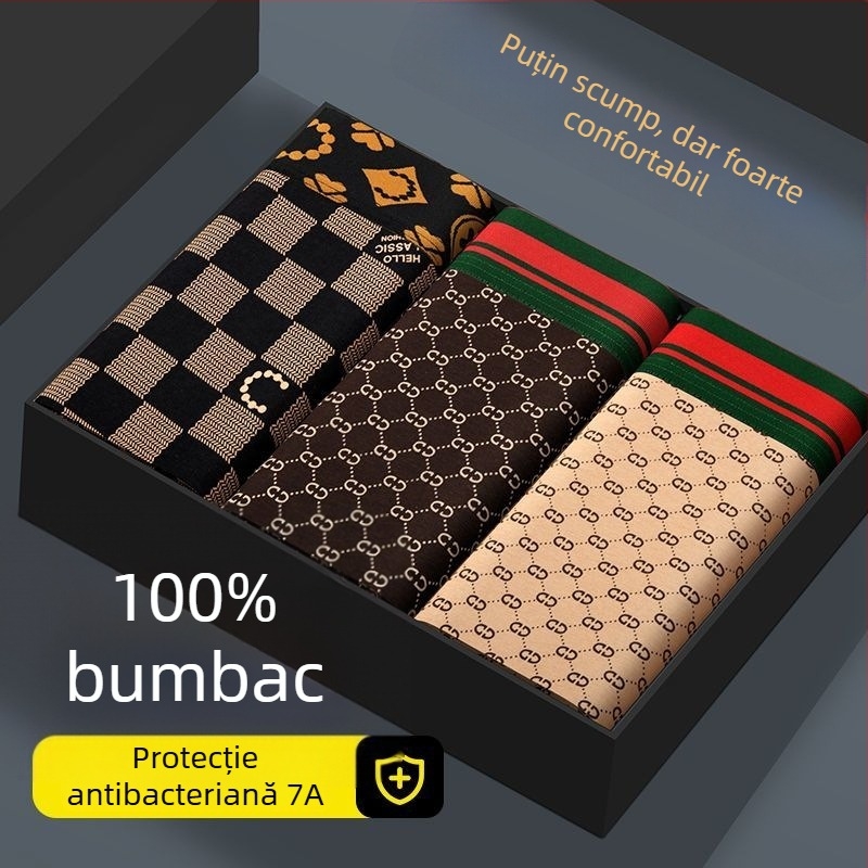 Chiloți pentru bărbați din bumbac cu grafen, respirabili și antibacterieni, mărime mare, modele geometrice în blocuri de culoare