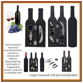 Set deschidere sticle de vin, 3–5 piese, include deschizător de sticle, turnător de vin, dop de vin, tăietor de folie și inel de vin
